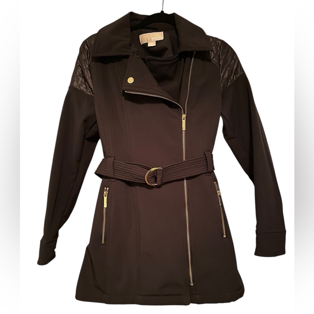 Michael Kors Women’s Black Belted Trench Jacket w/Quilted Shoulders Size XS